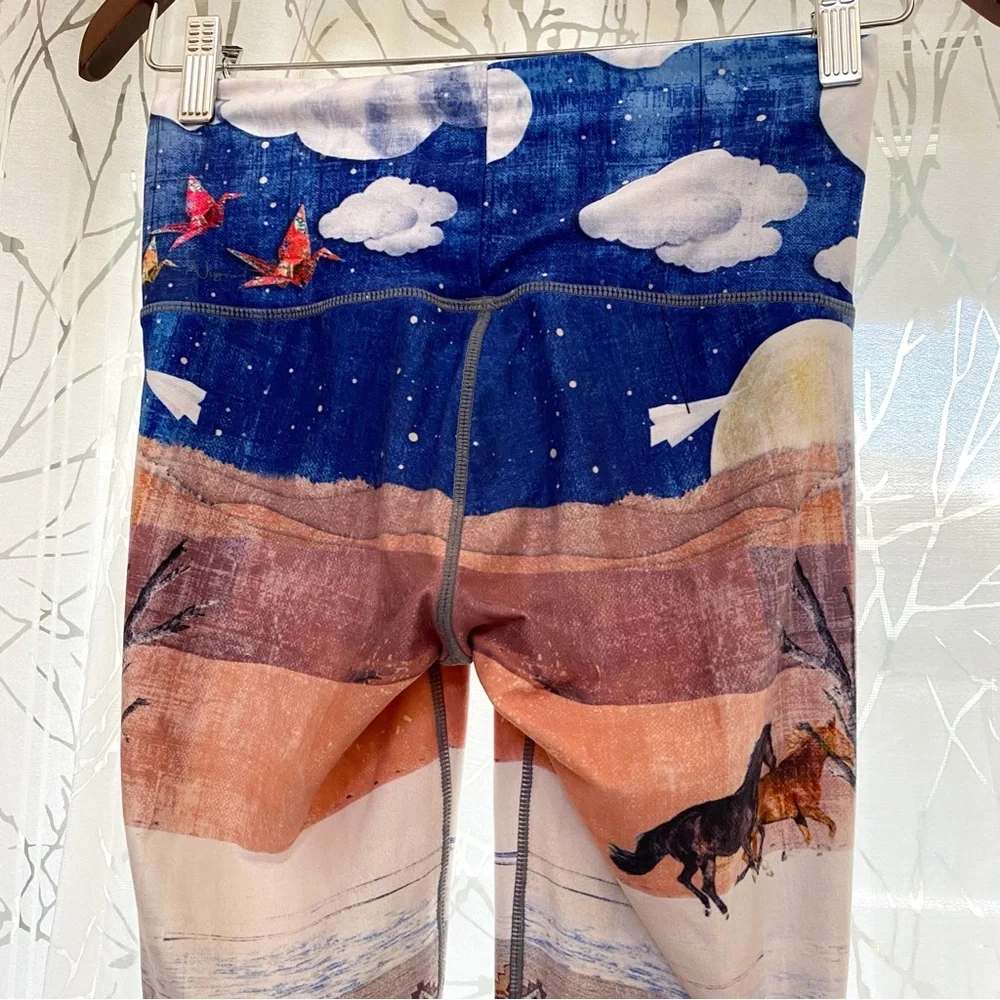 NIYAMA SOL blue white brown clouds print mustang sally endless long leggings - Picture 7 of 11